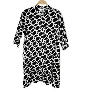 Bryn Walker XXS Black & White Cotton Winona‎ Lagenlook Tunic Dress Pockets